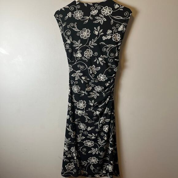 Vintage Y2K Black Floral Midi Dress Ruched Waist Sleeveless Romantic Soft Goth S - Picture 5 of 6
